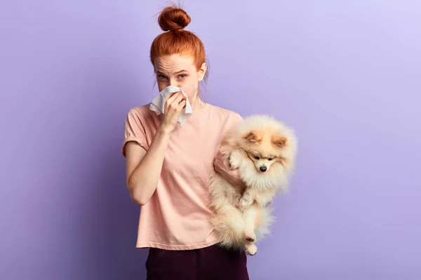 beautiful pet owner has problems with health