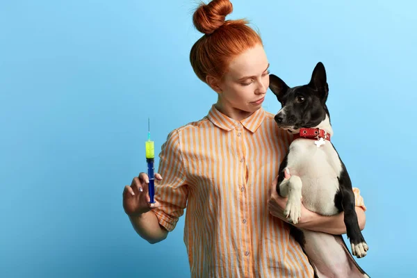 Pet proprietário tratando seu cão em casa — Fotografia de Stock