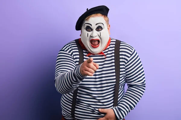 Funny clown showing with index finger to the camera — Stock Photo, Image