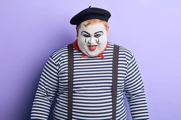 Cruel ugly fat clown laughing at the camera — Stock Photo, Image