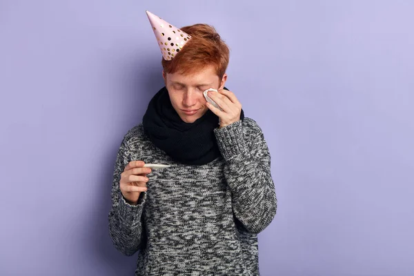 Serious unhappy sad depressed man wiping his tears — Stock Photo, Image