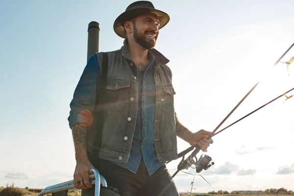 First fishing trip of father and son — Stock Photo, Image