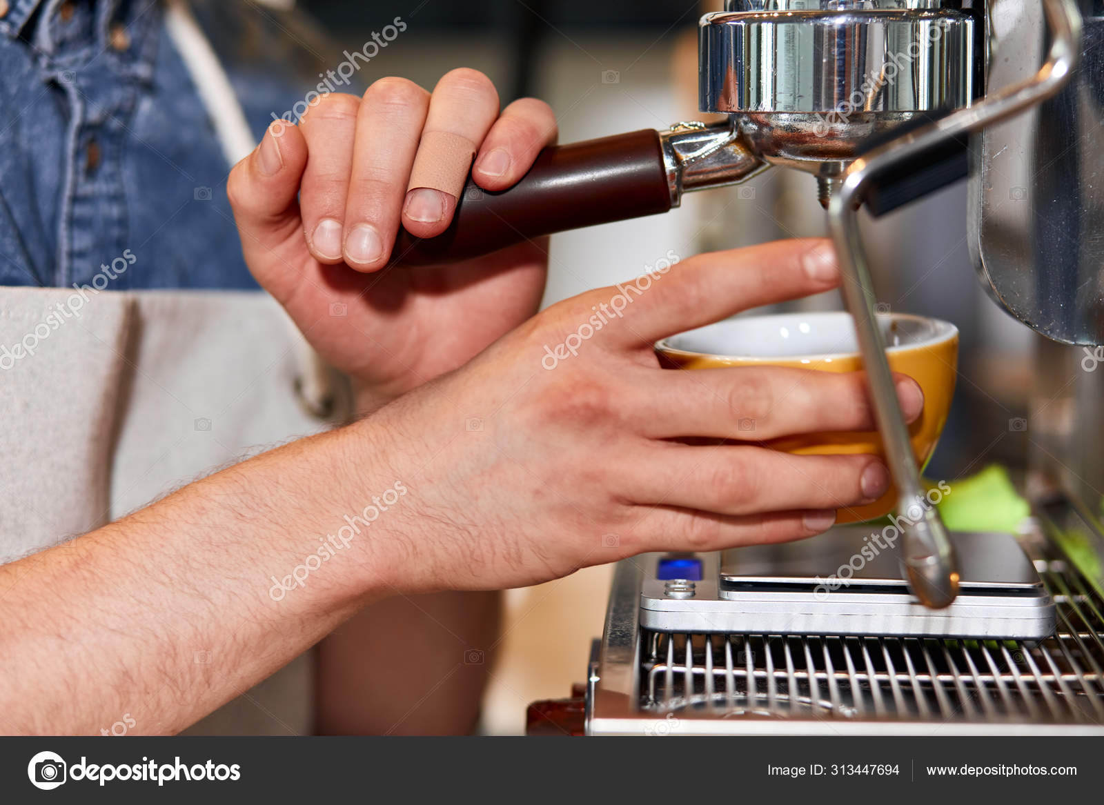 Looking At A Big Coffee Maker In A Coffee House Stock Photo