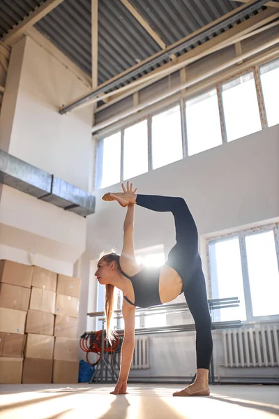Working out of young beautiful art gymnast — Stock Photo, Image
