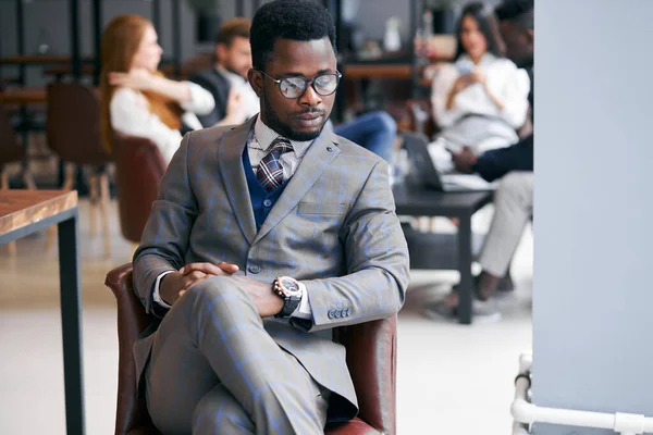 Portrait of serious african man in tuxedo — Stock Photo, Image