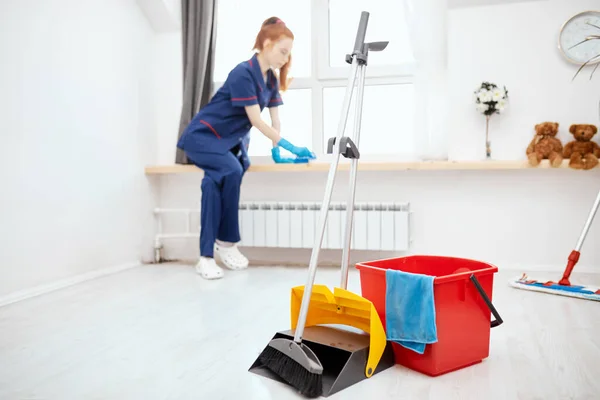 Conjunto de limpeza para diferentes superfícies na cozinha, banheiro e outros quartos. — Fotografia de Stock
