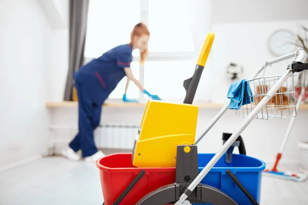 Schoonmaakset voor verschillende oppervlakken in keuken, badkamer en andere ruimtes. — Stockfoto