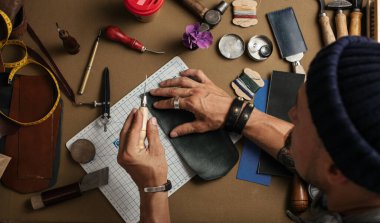 Genuine leather craft production with DIY tools clipart