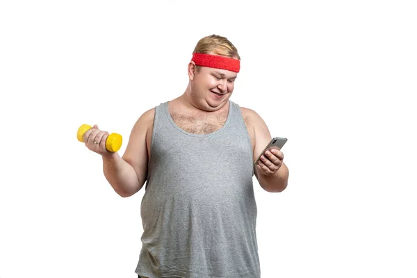 Divertente immagine di uomo grassoccio su sfondo. uomo d'affari facendo selfie. — Foto Stock