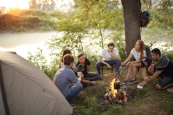 Studenten beim Picknick in schöner Landschaft — Stockfoto