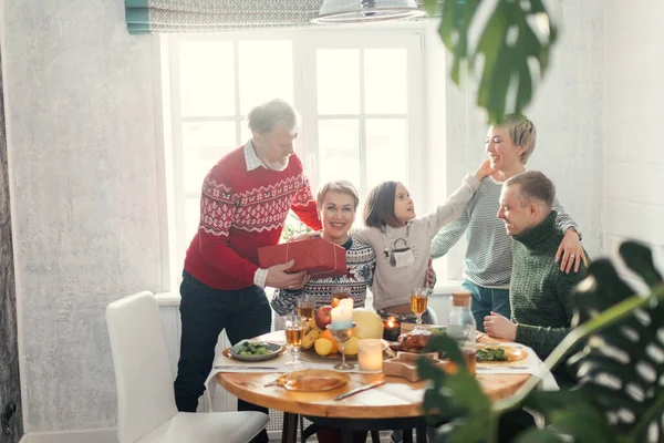 Membros amigáveis da família se divertindo na cozinha — Fotografia de Stock