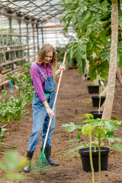 Trabajadora impresionante jardinero femenino en el lugar de trabajo — Foto de Stock