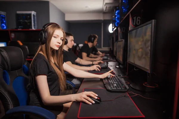 Team of eSport diverse gamers playing video games on a cyber game contest. — Stock Photo, Image