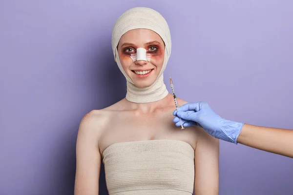 Cheerful woman is happy to get treatment in best cosmetic clinic — Stock Photo, Image