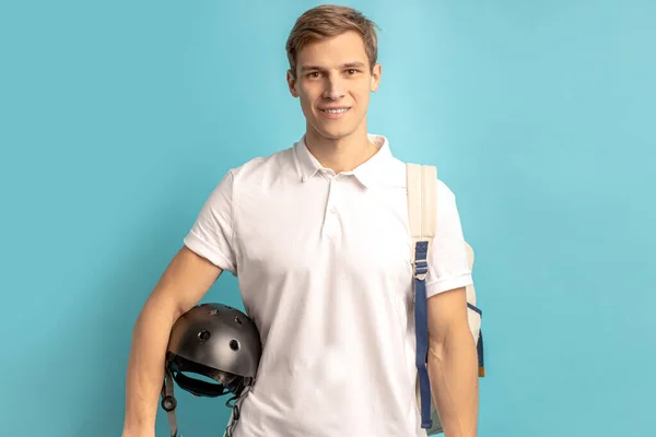 young caucasian man with helmet