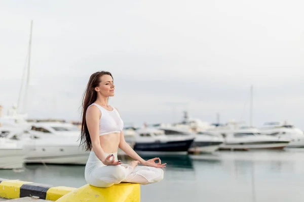 Спокойствие и йога практикующие на море — стоковое фото