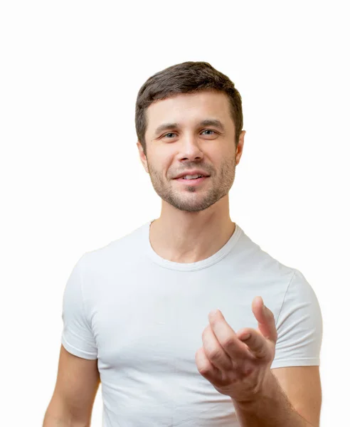 Un hombre guapo con mirada desconfiada asomándose a la cámara —  Fotos de Stock