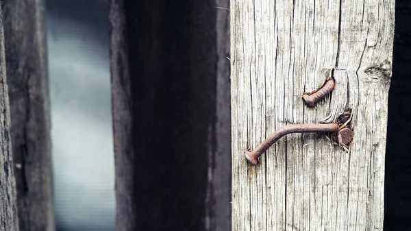 rusty nails in wood.