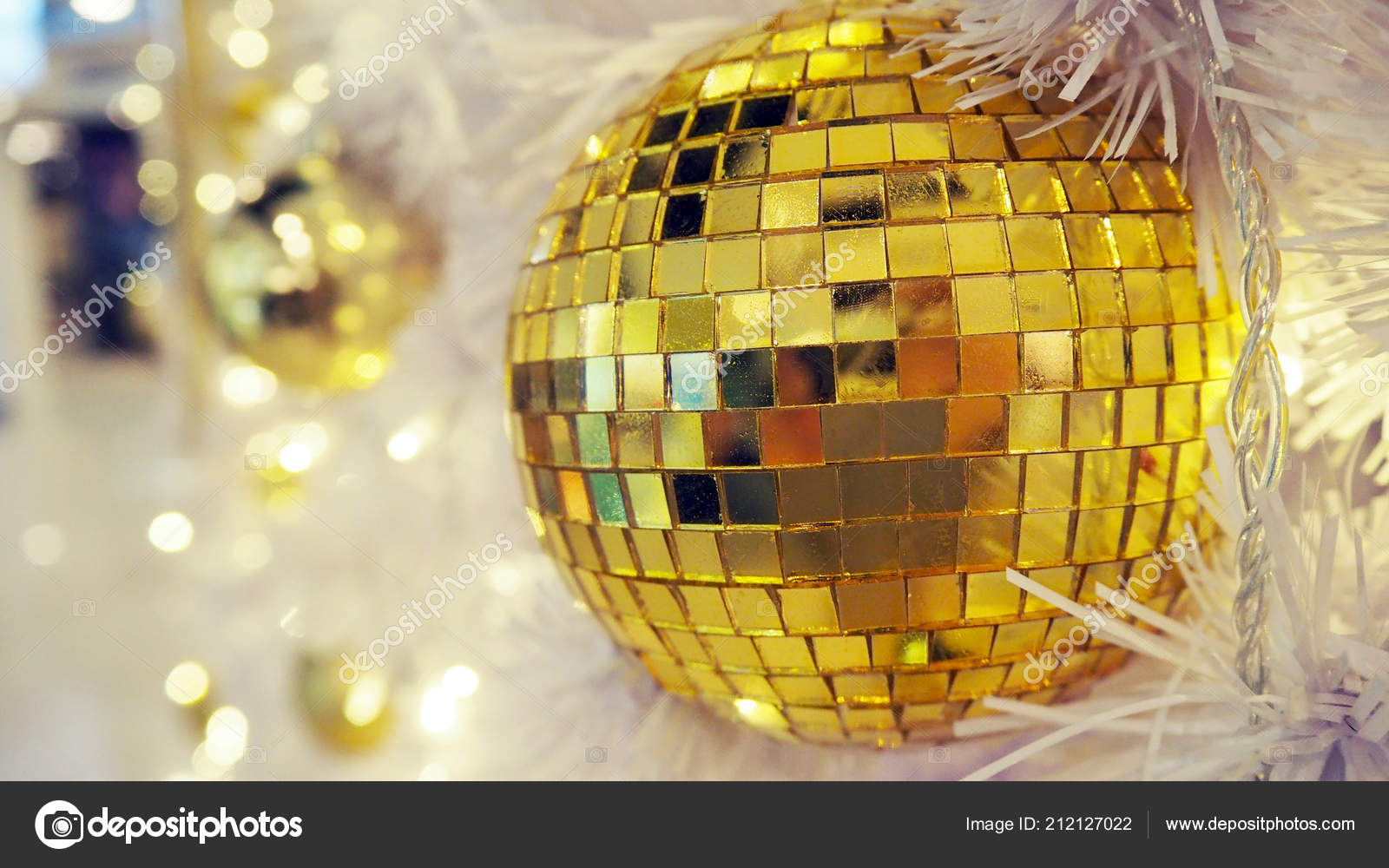 Mirrored Disco Ball Christmas Decorations White Background Stock