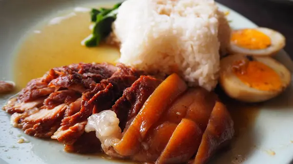 Stewed Pork Leg Rice Thai Food — Stock Photo, Image