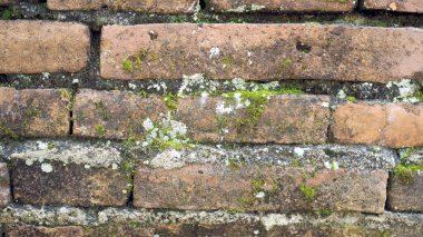 Doku arka plan kırmızı eski yıpranmış tuğla duvar. Vintage etkisi.