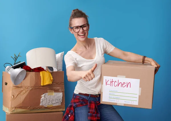 Smiling Active Hipster White Shirt Showing Thumbs While Holding Neat — Stock Photo, Image