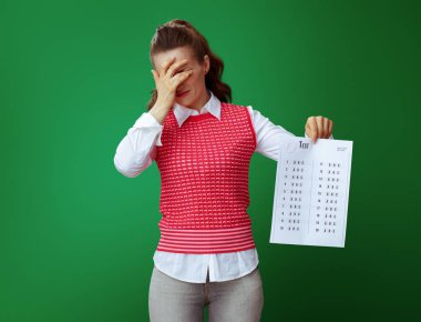 F test sonucu üzerinde yeşil arka plan izole gösterilen öğrenci