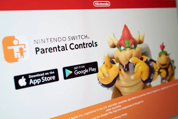 Zbliżenie na Nintendo Switch aplikacje kontroli rodzicielskiej — Zdjęcie stockowe