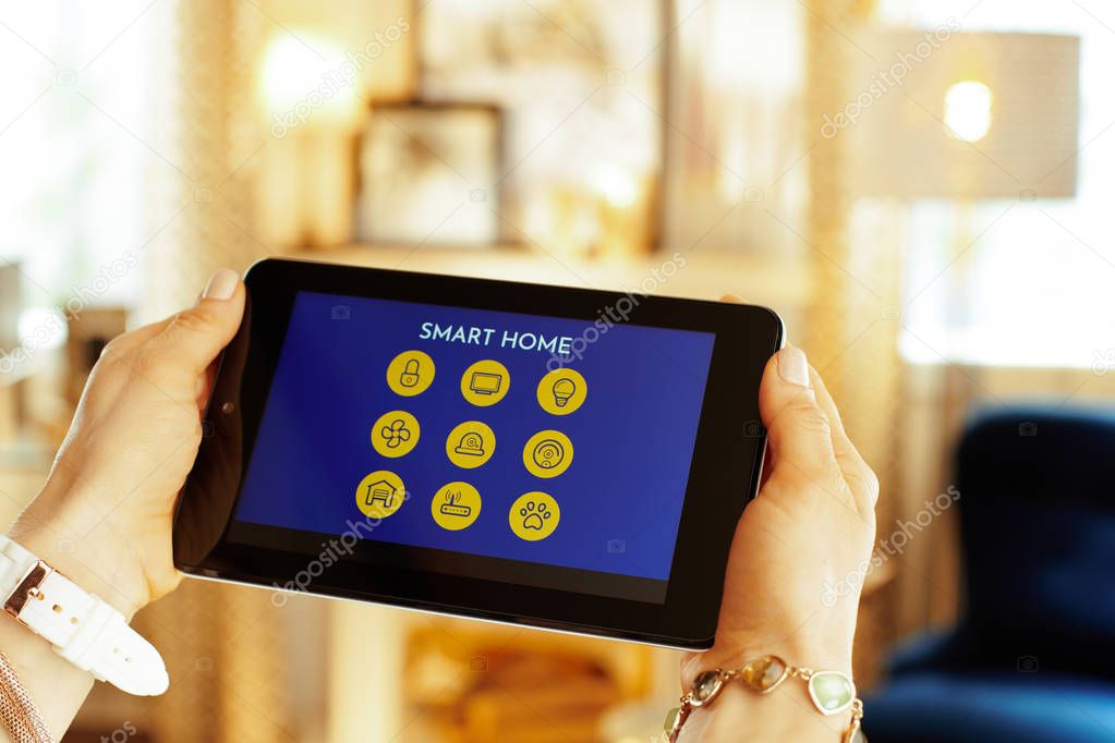 Closeup on tablet PC with smart home application