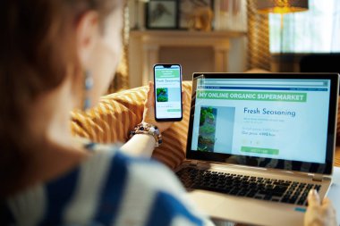 ev hanımı online gıda satın almak için bilgisayar kullanmayı tercih ve del var
