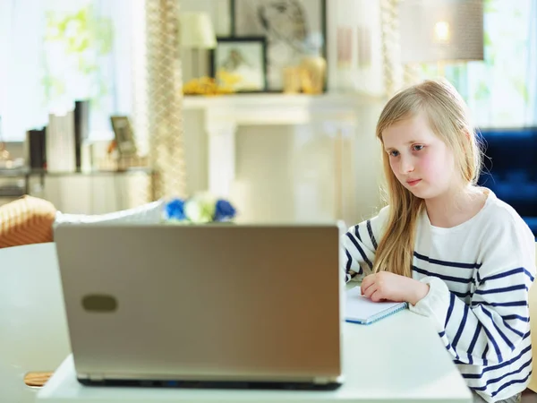 Niño Pequeño Suéter Rayas Sala Estar Moderna Sitio Web Control — Foto de Stock