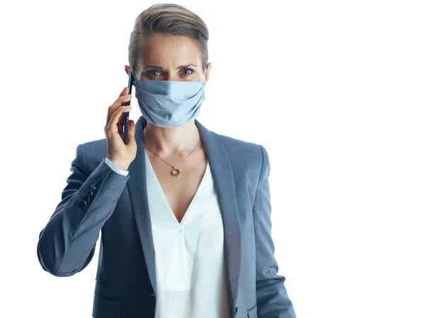 Negócios Durante Pandemia Coronavírus Retrato Mulher Negócios Moderna Anos Terno — Fotografia de Stock