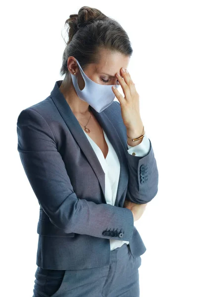 Affärer Coronaviruspandemi Stressad Årig Affärskvinna Grå Kostym Med Medicinsk Mask — Stockfoto
