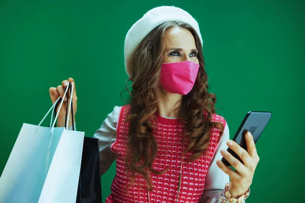 Vida Durante Pandemia Covid Mulher Elegante Comprador Camisa Sem Mangas — Fotografia de Stock