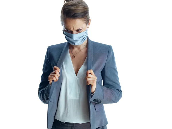 Üzleti Ügy Koronavírus Világjárvány Idején Portré Éves Üzletasszony Szürke Öltöny — Stock Fotó