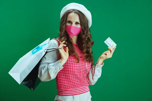 Vida Durante Pandemia Coronavírus Mulher Aprendiz Elegante Camisa Sem Mangas — Fotografia de Stock