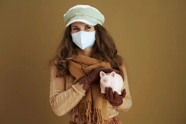 Vida Durante Pandemia Del Coronavirus Mujer Moderna Pensativa Suéter Con — Foto de Stock