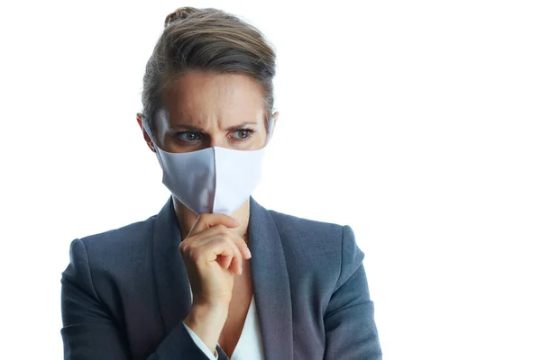 Negócios Durante Pandemia Covid Retrato Mulher Negócios Meia Idade Pensativa — Fotografia de Stock