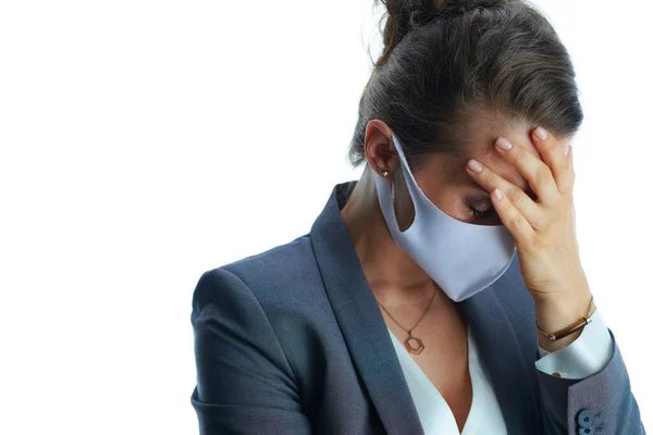 Negócios Durante Pandemia Coronavírus Mulher Negócios Meia Idade Estressada Terno — Fotografia de Stock