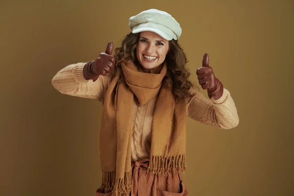 Hola Octubre Elegante Ama Casa Sonriente Bufanda Con Guantes Cuero — Foto de Stock