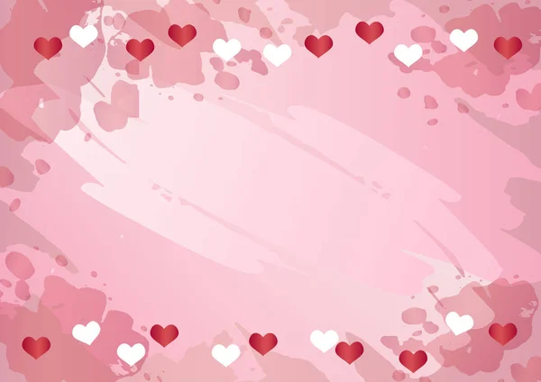 装饰粉红色水彩背景与白色和粉红色的心边框的装饰 情人节 情人节 明信片 — 图库矢量图片