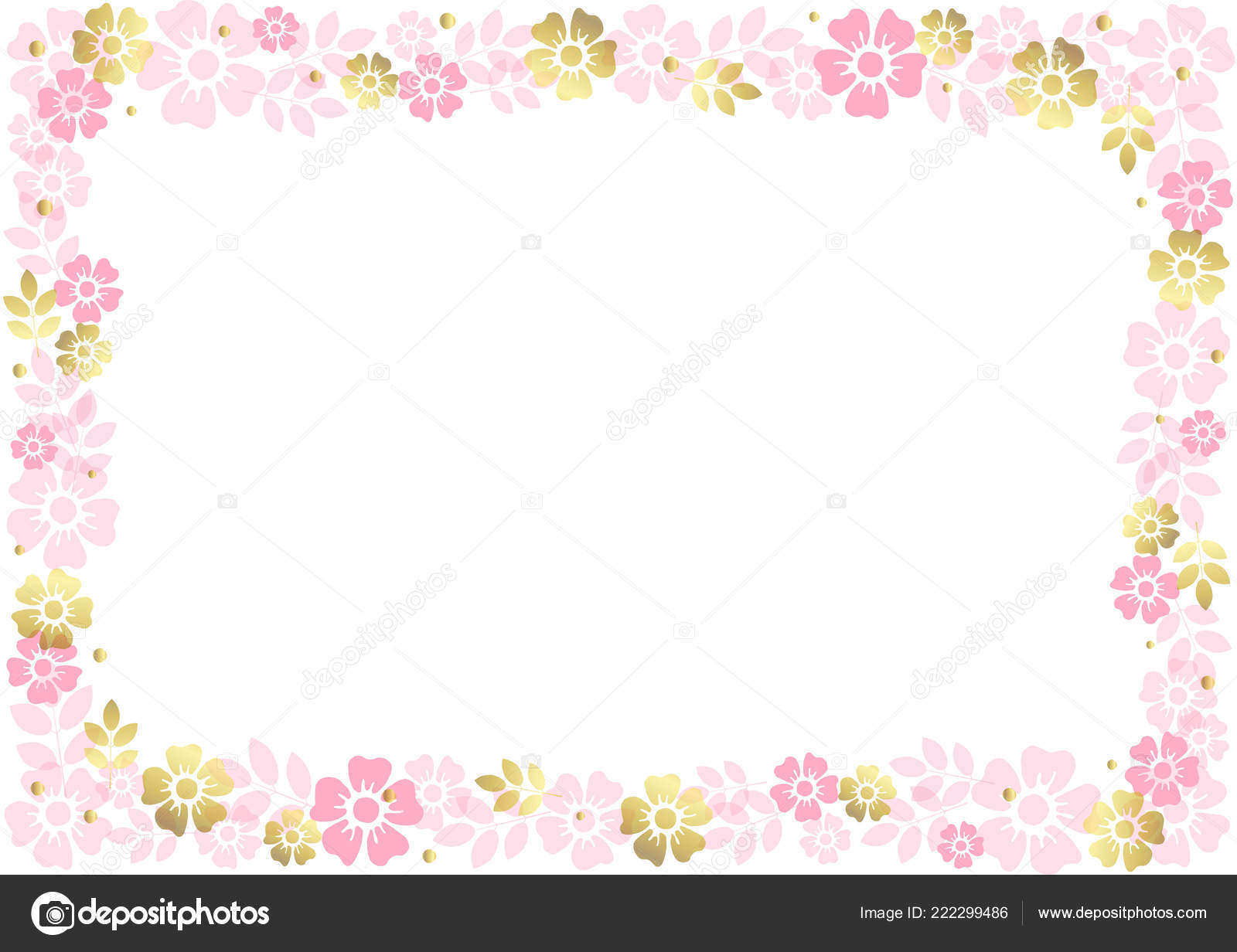 Decorative Frame Pink Golden Flowers Leaves White Background Decoration  Invitation Stock Vector Image by ©reziziatdin #222299486