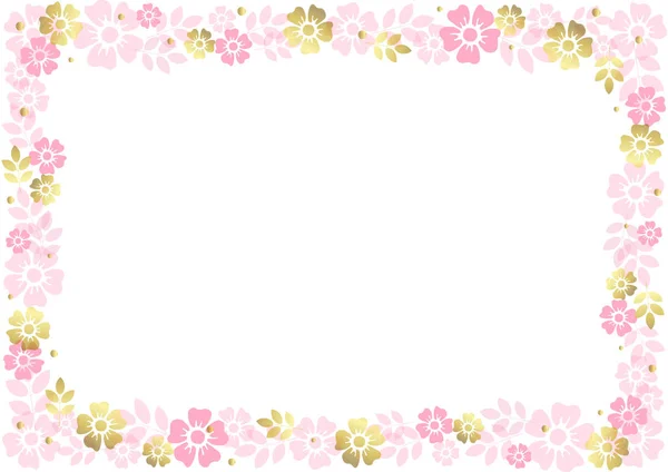 邀请或婚礼 情人节 情人节 刻字或文字 粉红色和金色的花朵和叶子在白色背景的点缀框架 — 图库矢量图片