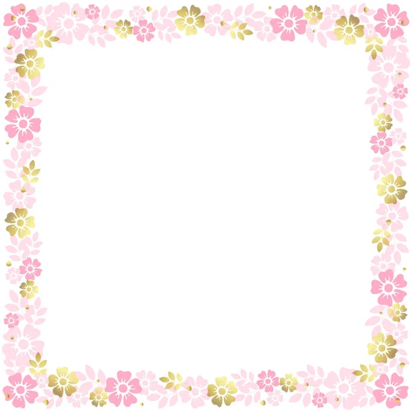 Decorative Square Frame Pink Golden Flowers Leaves White Background Decoration — Stock Vector