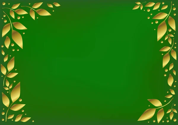Зелений Фон Стилізований Оксамитовий Прикрашений Золотими Листками Крапками Прикраси Папір — стоковий вектор