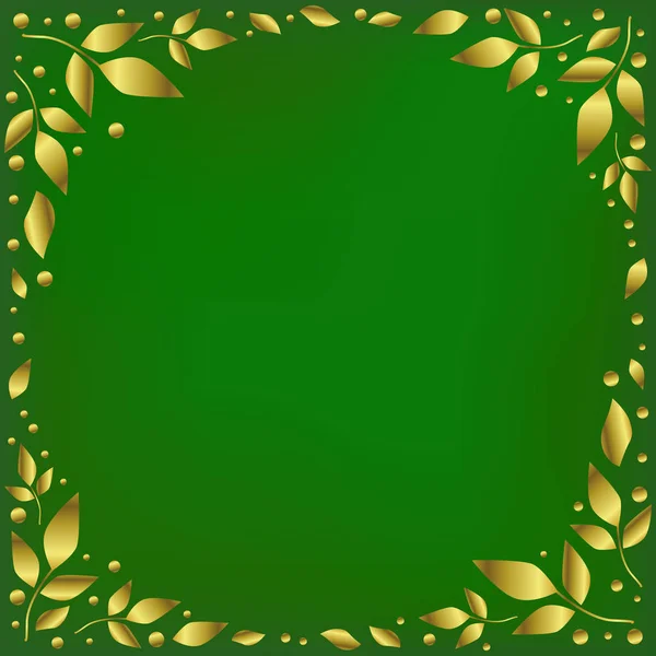 Sfondo Verde Stilizzato Come Velluto Verde Decorato Con Foglie Dorate — Vettoriale Stock