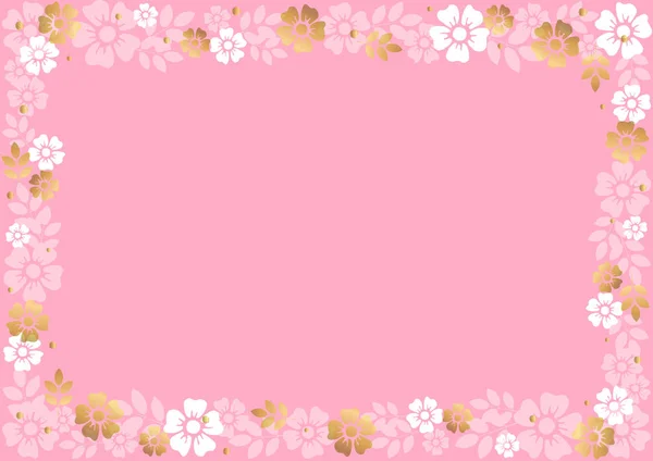 Decorative Frame White Golden Flowers Leaves Pink Background Decoration Invitation — Stock Vector