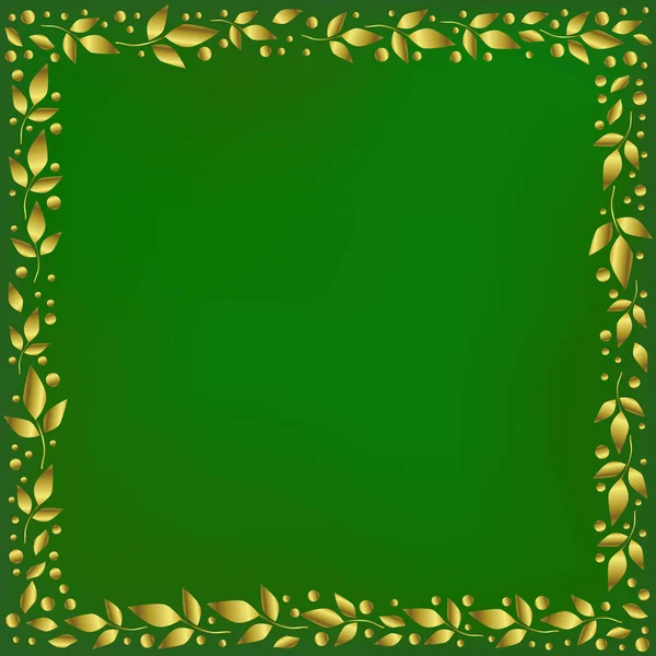 Fondo Cuadrado Verde Estilizado Como Terciopelo Con Marco Decorativo Hojas — Vector de stock