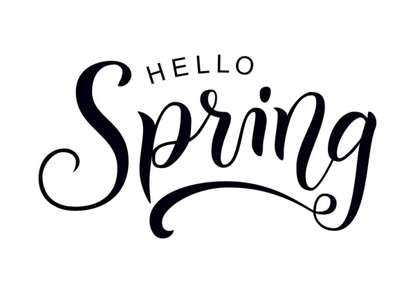 Letras caligrafia moderna de Hello Spring em preto isolado sobre fundo branco — Vetor de Stock