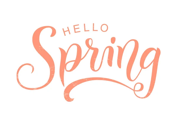 Caligrafia moderna lettering de Hello Spring em rosa texturizado isolado sobre fundo branco — Vetor de Stock